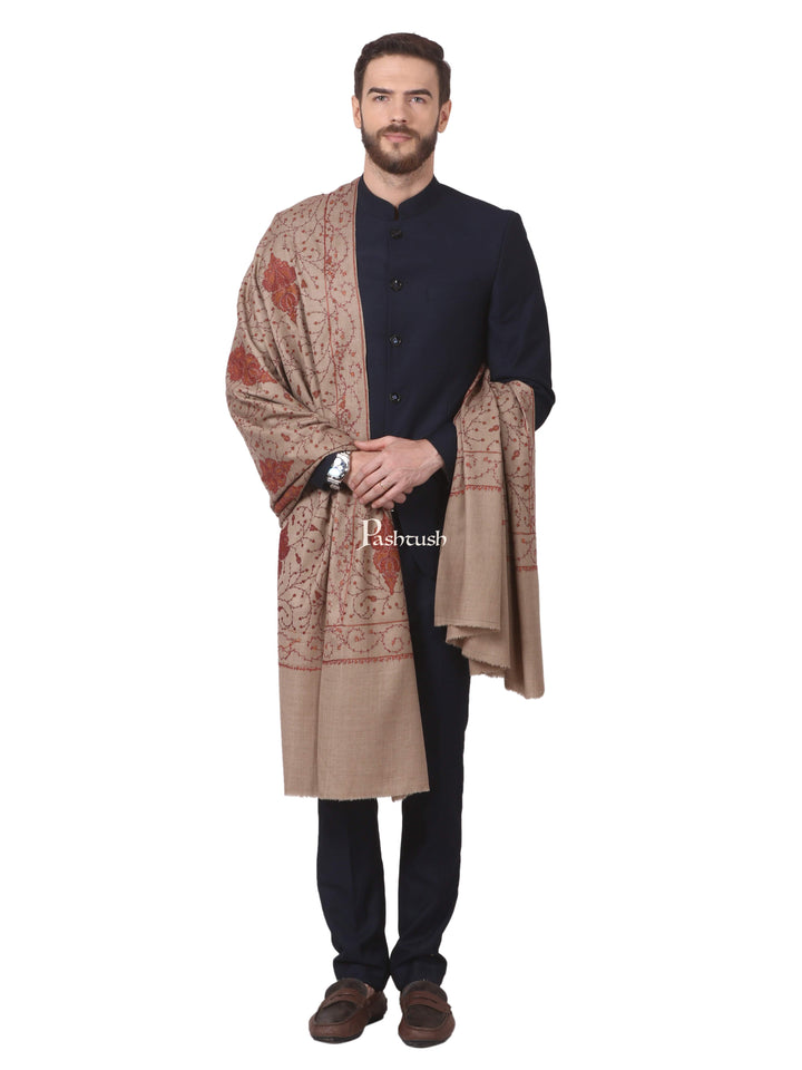 Pashtush India Mens Shawls Gents Shawl Pashtush Mens Heavy Embroidered Shawl In Extra Fine Wool Shawl