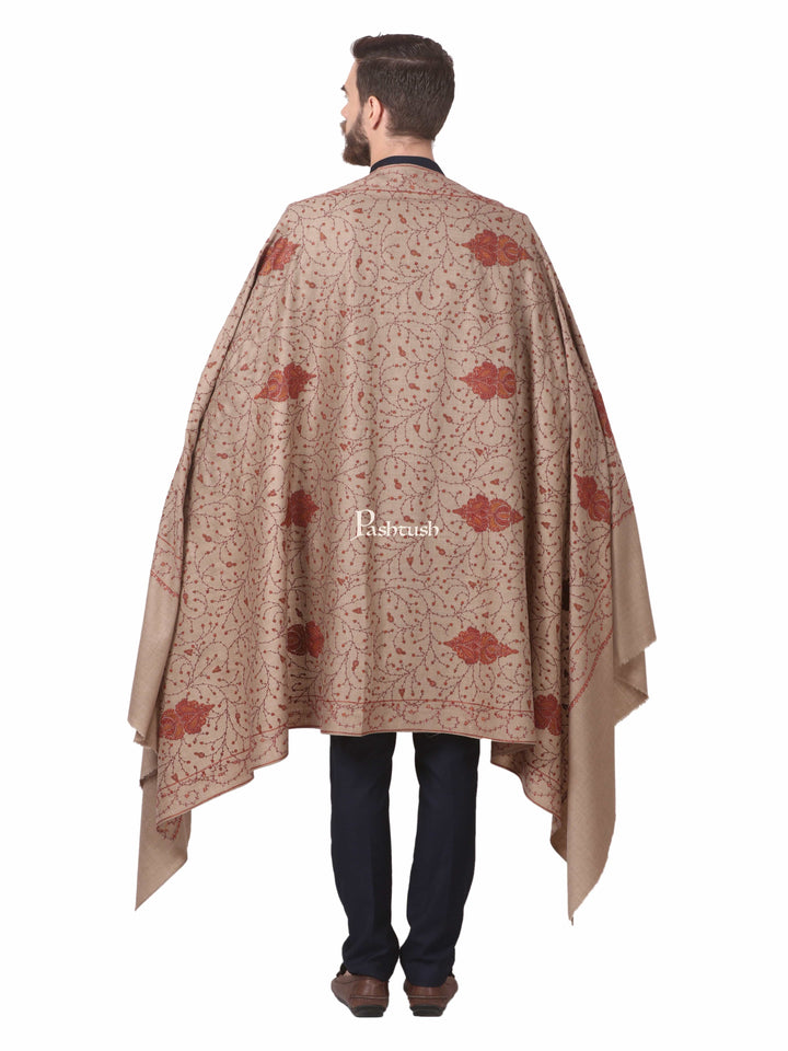 Pashtush India Mens Shawls Gents Shawl Pashtush Mens Heavy Embroidered Shawl In Extra Fine Wool Shawl