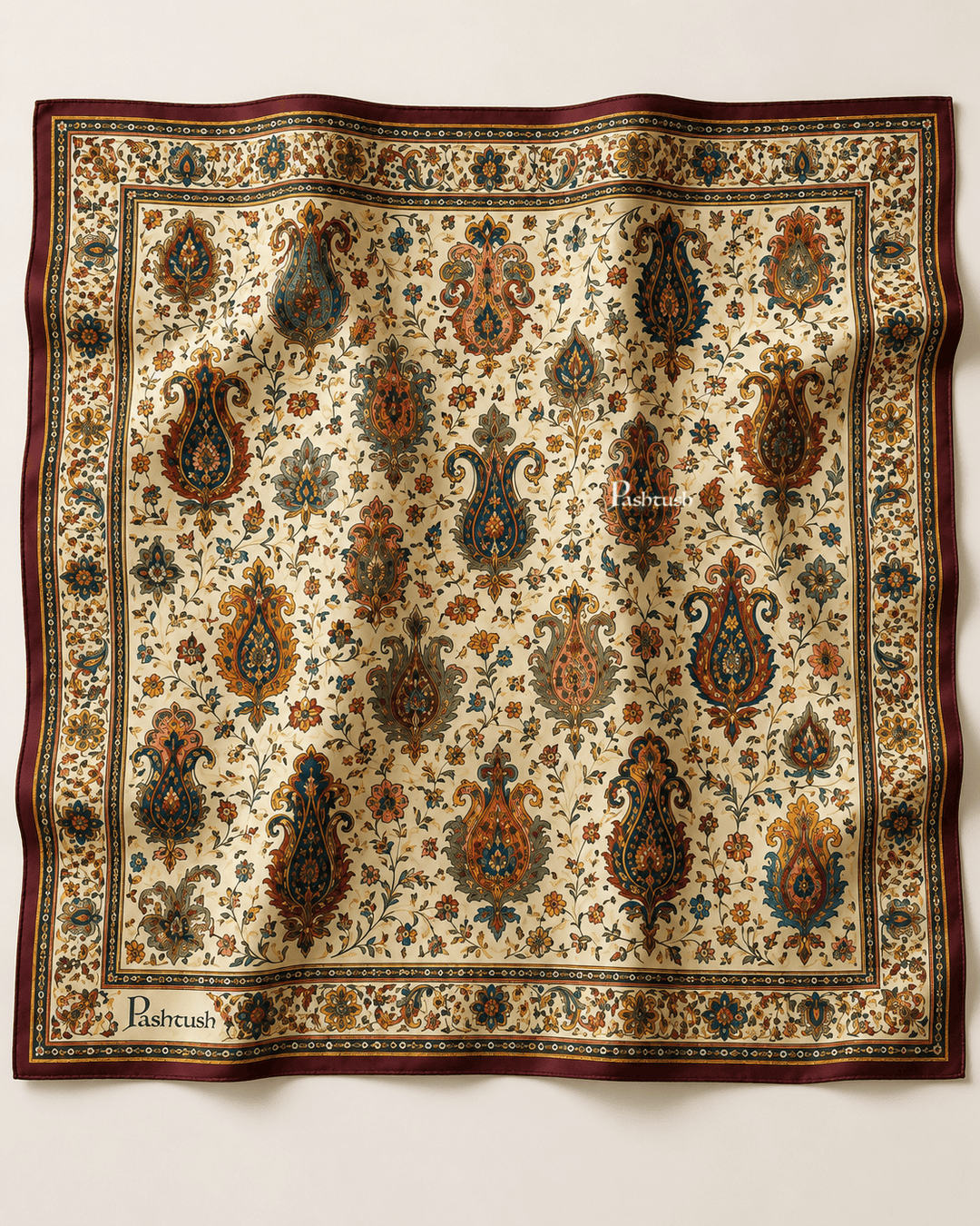 Pashtush India Gift Pack Pashtush Mens Ivory Ambi Sartorial Pocket Square, Antique Paisley, Ultra Soft Silky