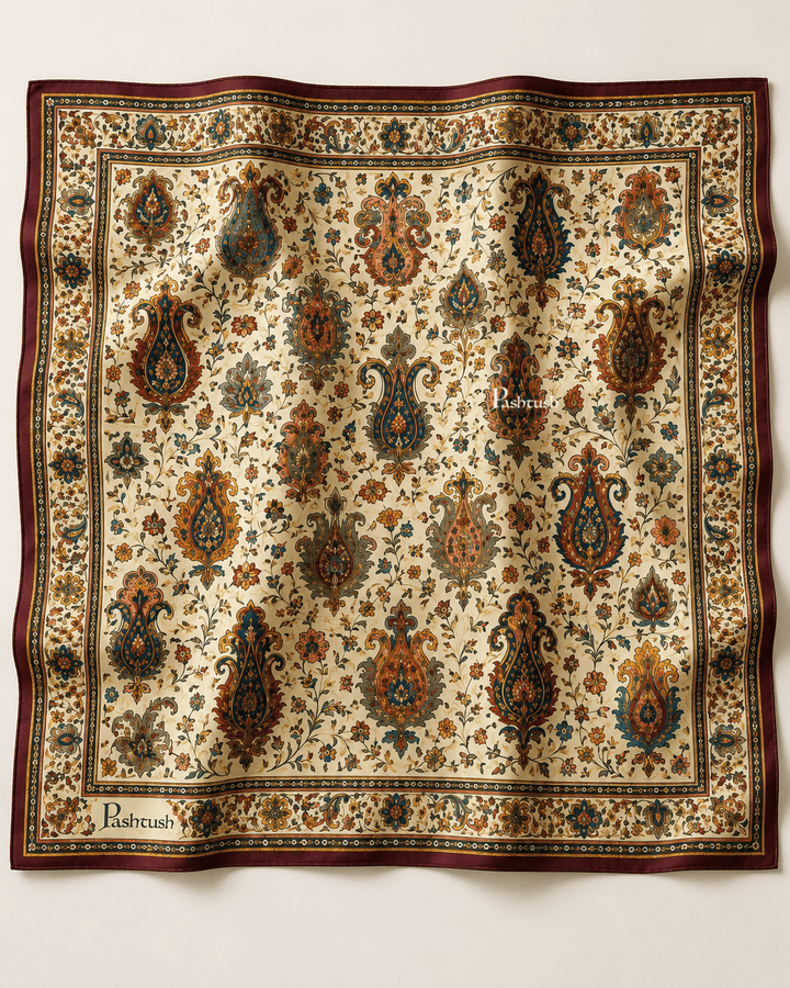 Pashtush India Gift Pack Pashtush Mens Ivory Ambi Sartorial Pocket Square, Antique Paisley, Ultra Soft Silky