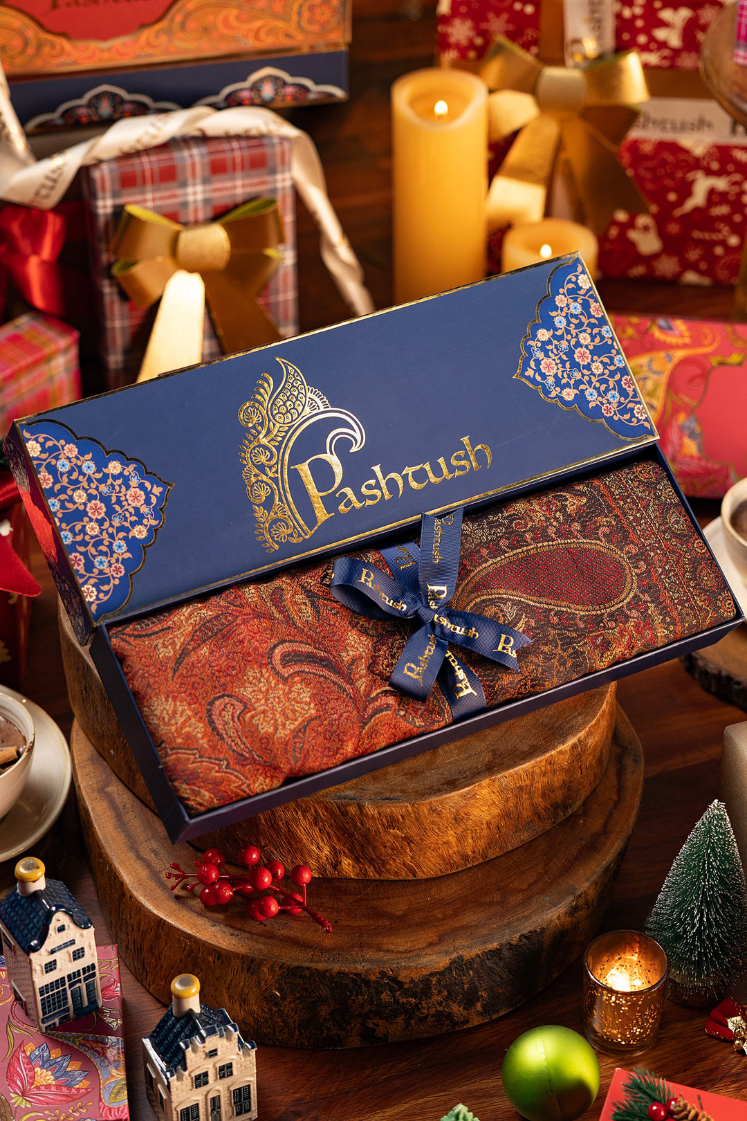 Pashtush India Gift Pack Pashtush Mens Jamawar Stole, Faux Pashmina, Black