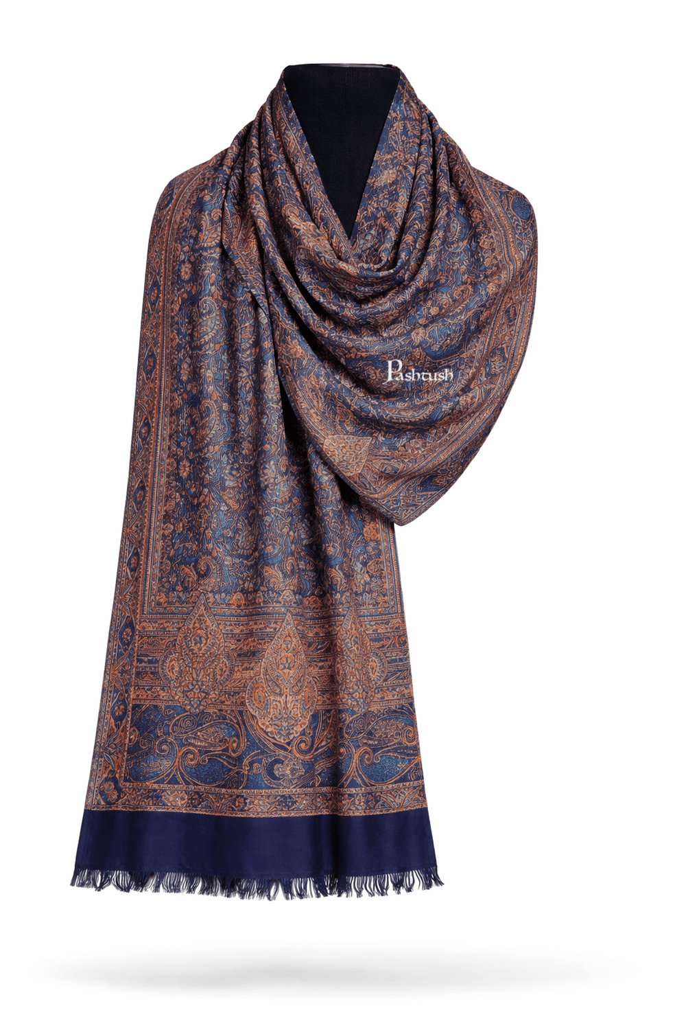 Pashtush India Mens Stoles and Scarves Scarf Pashtush Mens Jamawar Stole, Reversible Design, Navy Blue