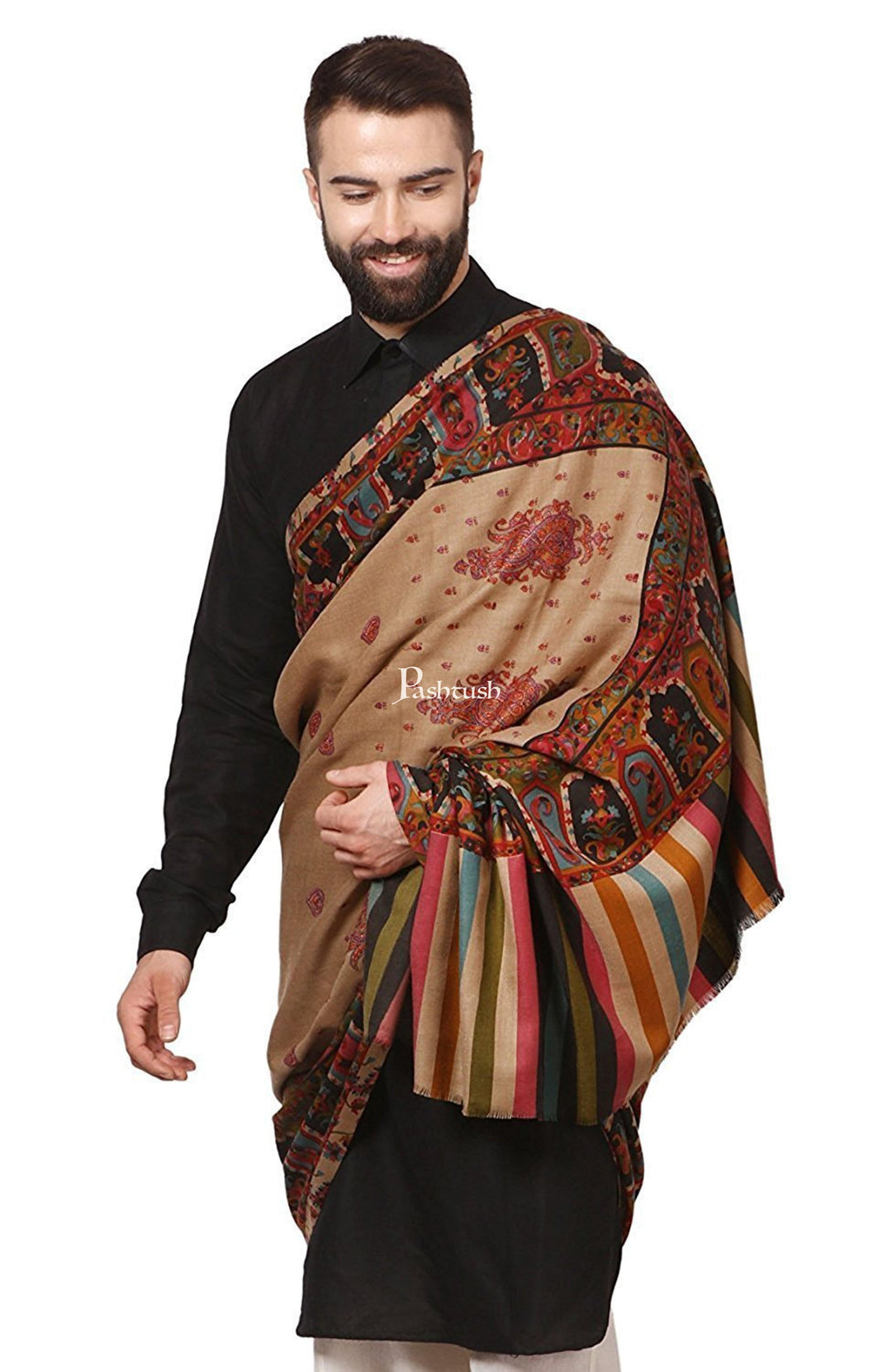 Pashtush India Mens Shawls Gents Shawl Pashtush Mens Kalamkari Embroidery Shawl, Gents  Shawls, Medium