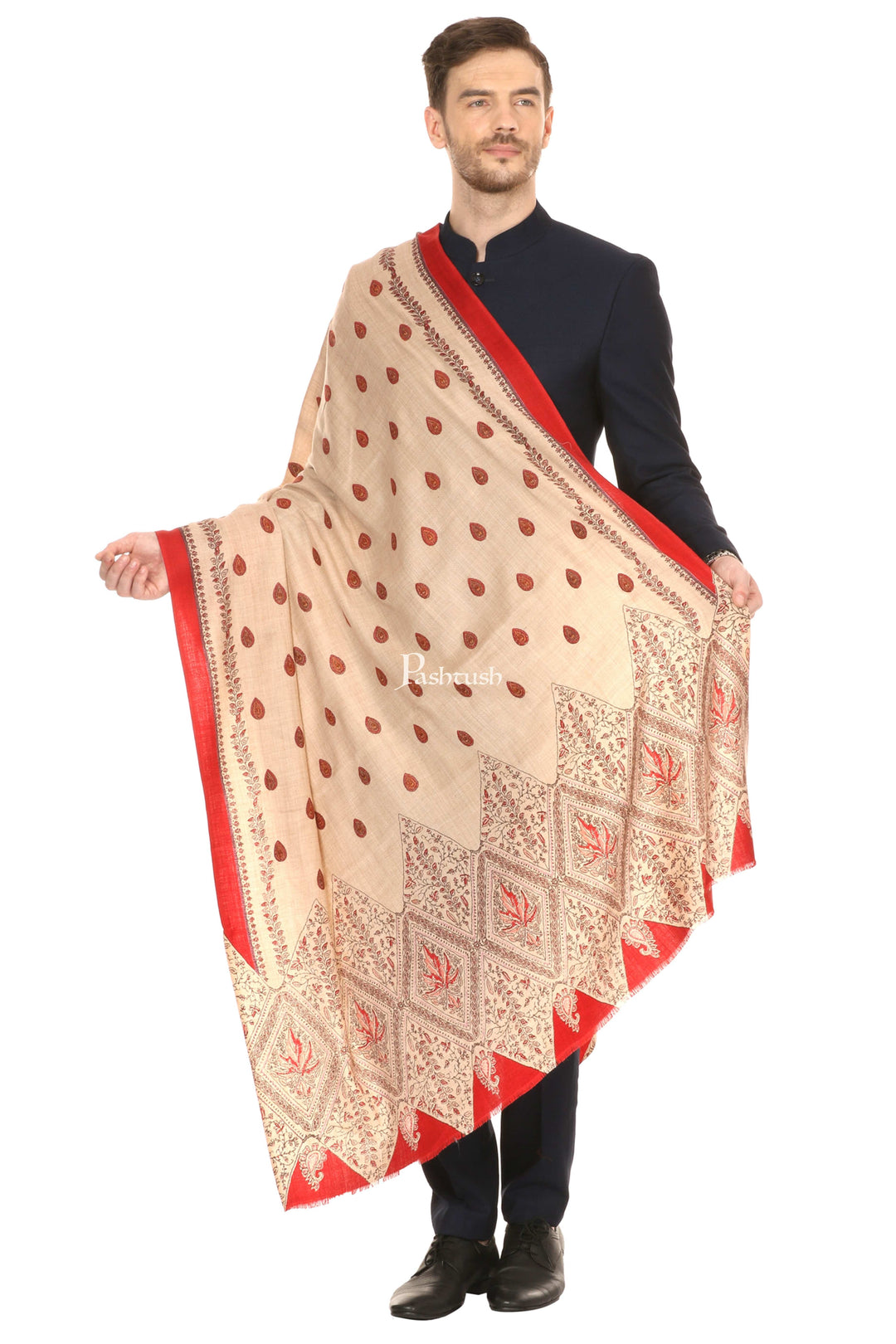 Pashtush India Mens Shawls Gents Shawl Pashtush Mens Kalamkari Printed Shawl, Medium, Thick And Warm