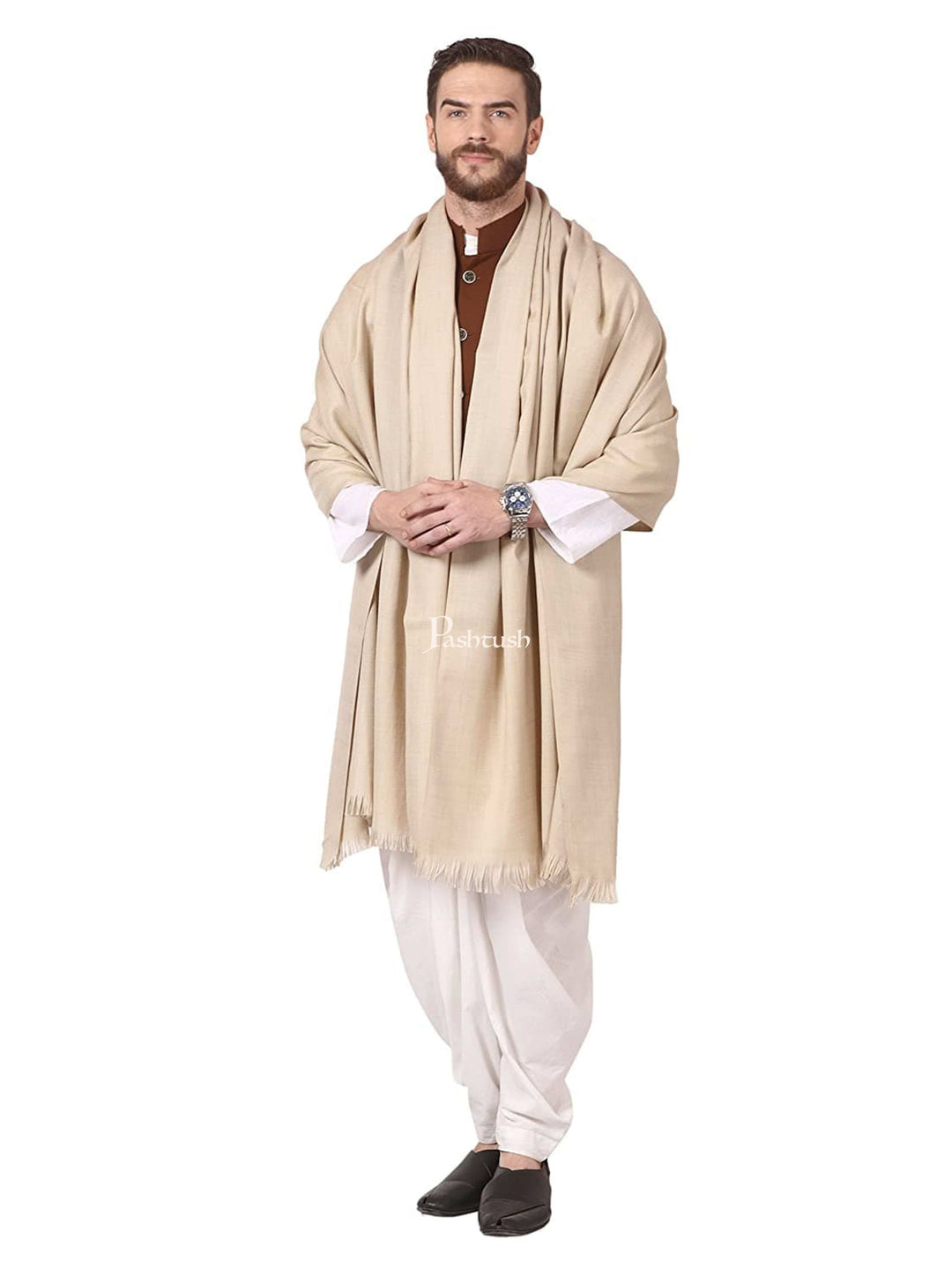 Pashtush India Mens Shawls Gents Shawl Pashtush Mens Lohi, Thick And Warm Gents Shawl, 100% Pure Wool, Woolmark Certified