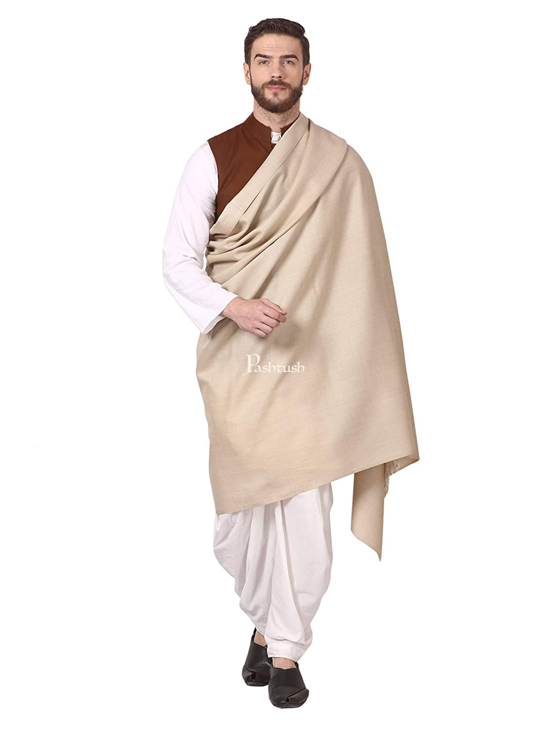 Pashtush India Mens Shawls Gents Shawl Pashtush Mens Lohi, Thick And Warm Gents Shawl, 100% Pure Wool, Woolmark Certified