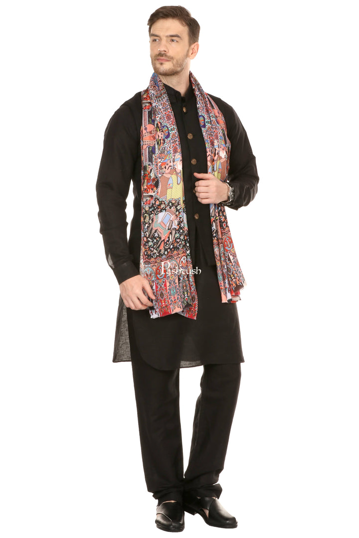 Pashtush India Mens Scarves Stoles and Mufflers Pashtush Mens Mughal Darbar Printed Stole, Extra Soft Bamboo Fabric