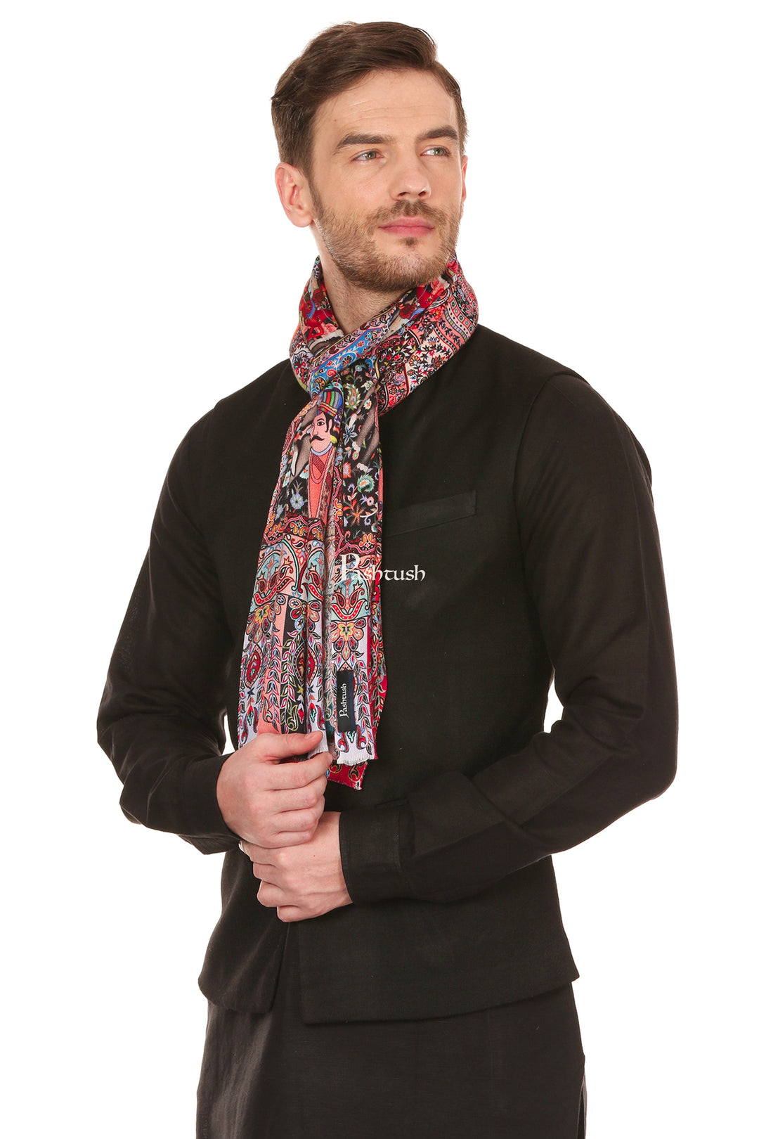 Pashtush India Mens Scarves Stoles and Mufflers Pashtush Mens Mughal Darbar Printed Stole, Extra Soft Bamboo Fabric