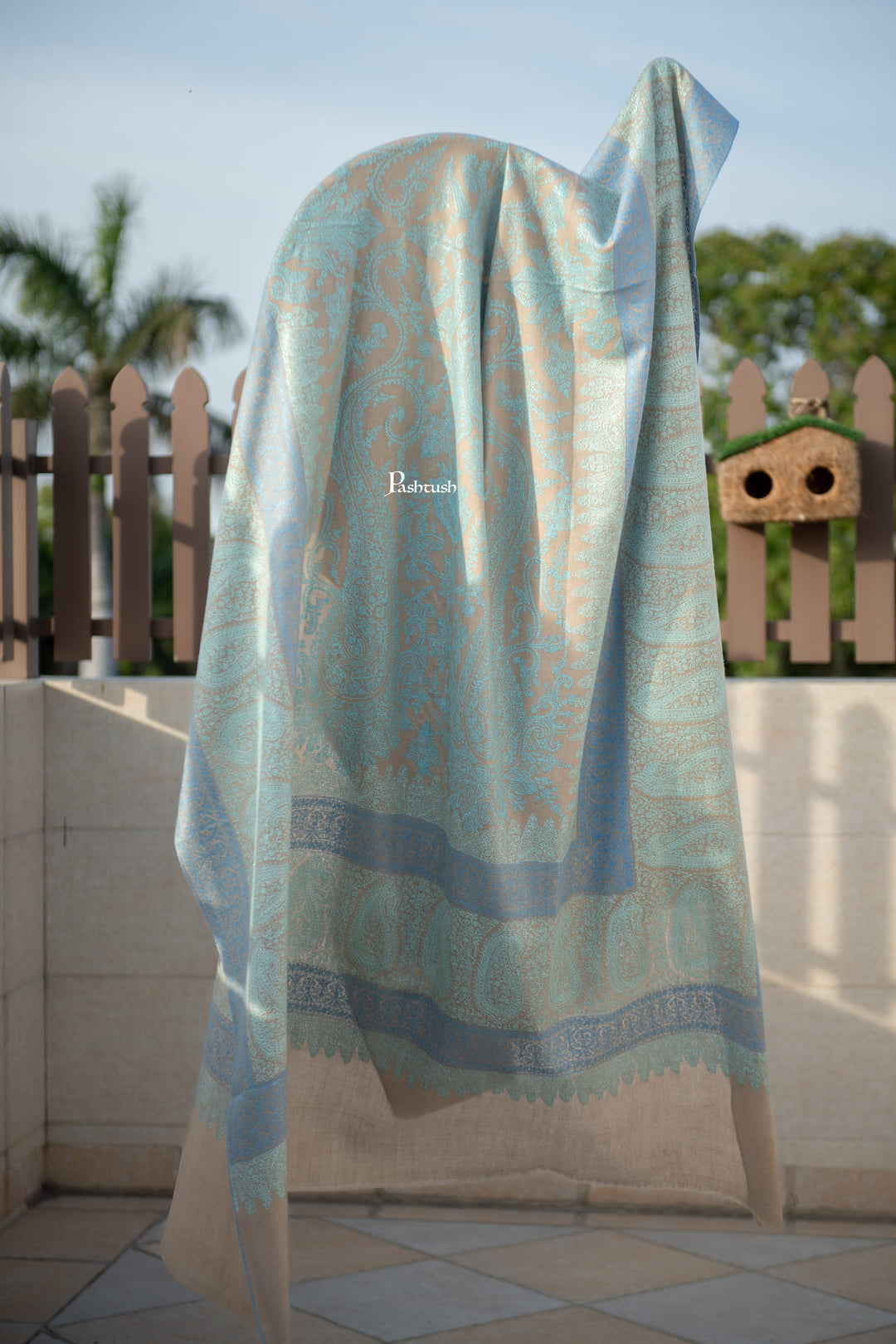 Pashtush India Mens Shawls Gents Shawl Pashtush Mens Pure Pashmina Shawl, Arabic Sea Blue