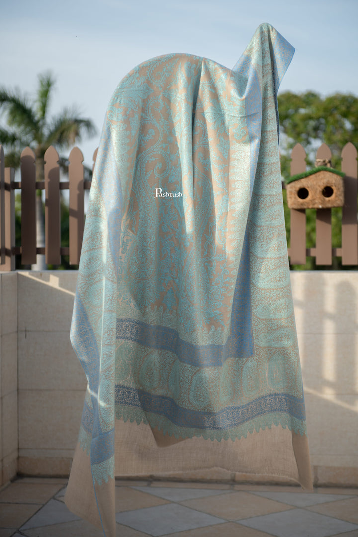 Pashtush India Mens Shawls Gents Shawl Pashtush Mens Pure Pashmina Shawl, Arabic Sea Blue