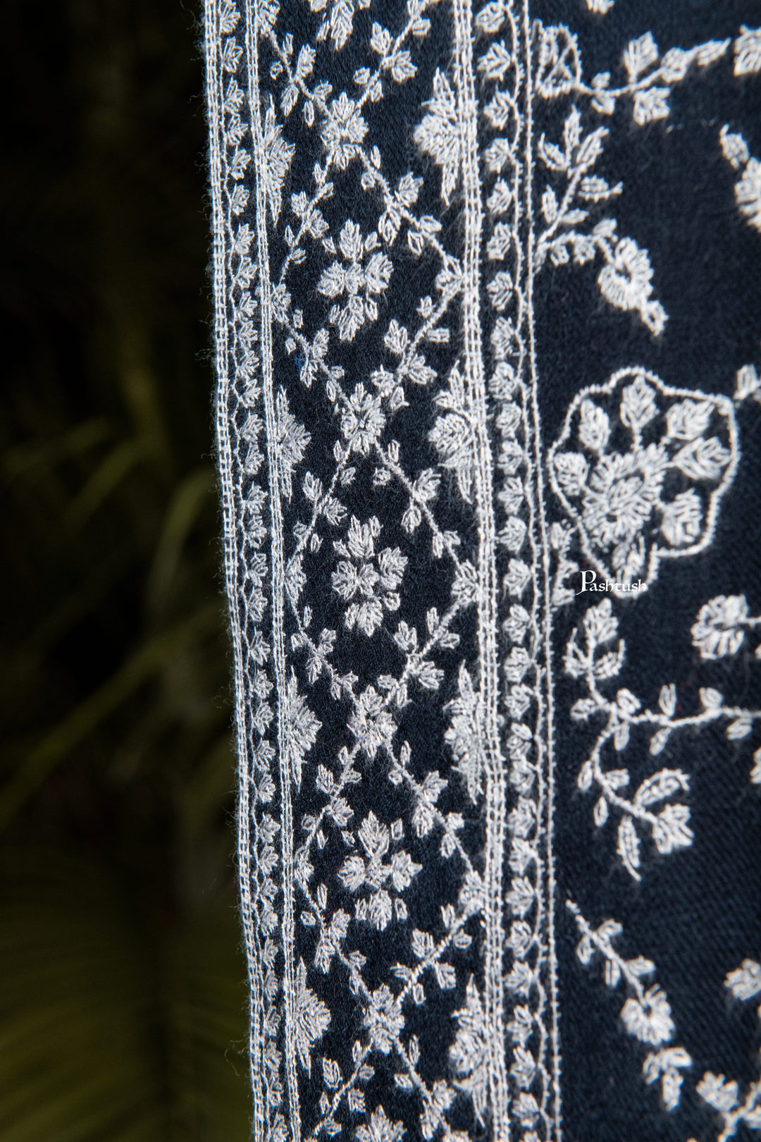 Pashtush India Mens Shawls Gents Shawl Pashtush Mens Pure Pashmina Shawl, Sozni Hand Embroidery, Hand Woven, Tonal Design, Black