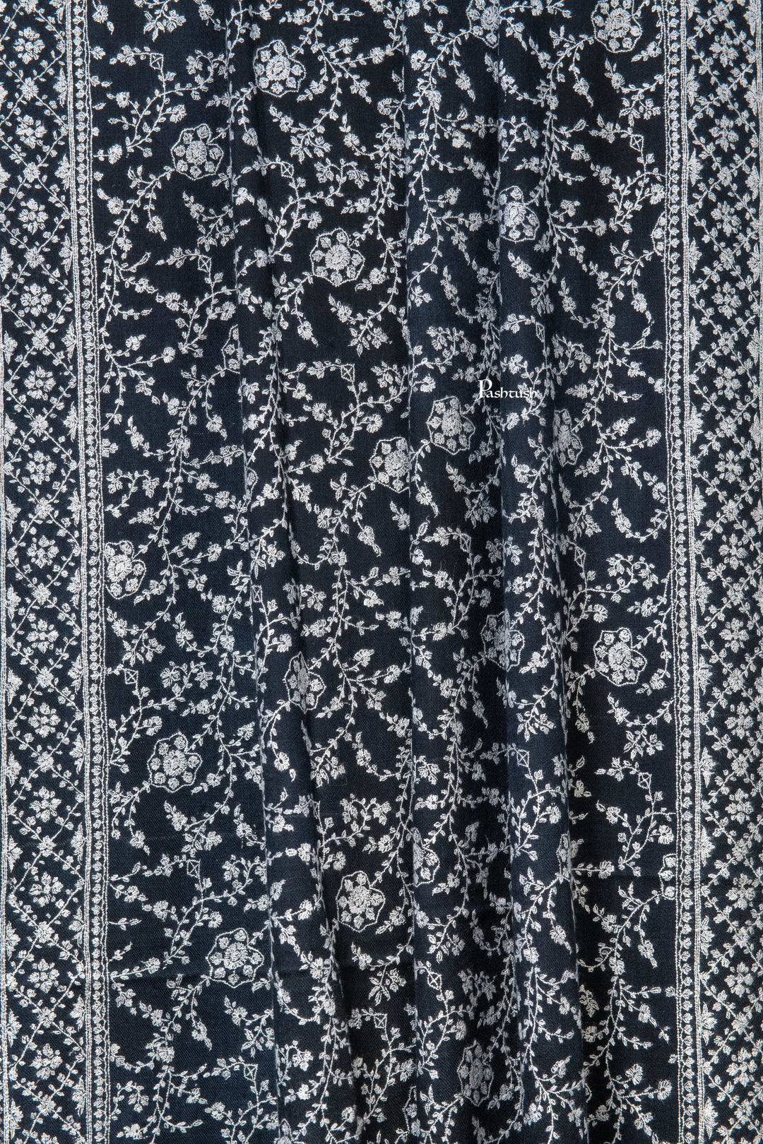 Pashtush India Mens Shawls Gents Shawl Pashtush Mens Pure Pashmina Shawl, Sozni Hand Embroidery, Hand Woven, Tonal Design, Black