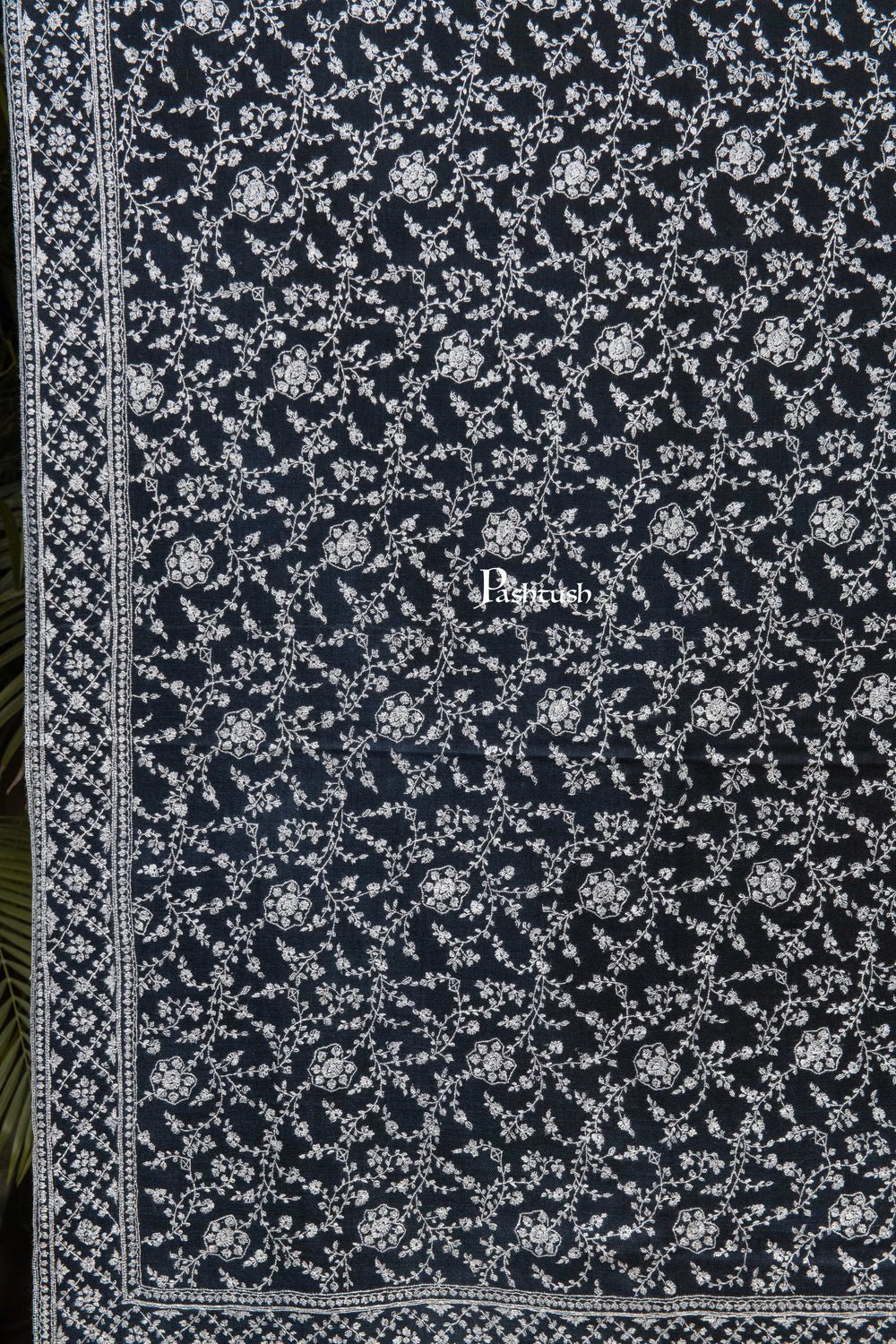 Pashtush India Mens Shawls Gents Shawl Pashtush Mens Pure Pashmina Shawl, Sozni Hand Embroidery, Hand Woven, Tonal Design, Black