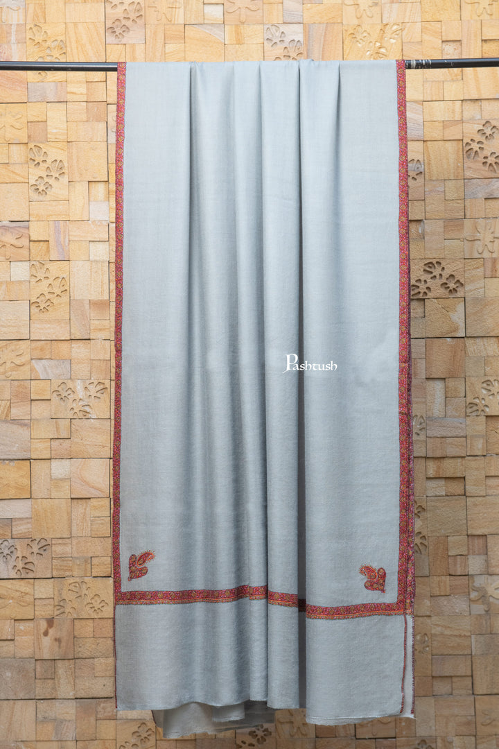Pashtush India Mens Shawls Gents Shawl Pashtush Mens Pure Pashmina Shawl, Sozni Hand Embroidery, Hand Woven, Tonal Design, Grey