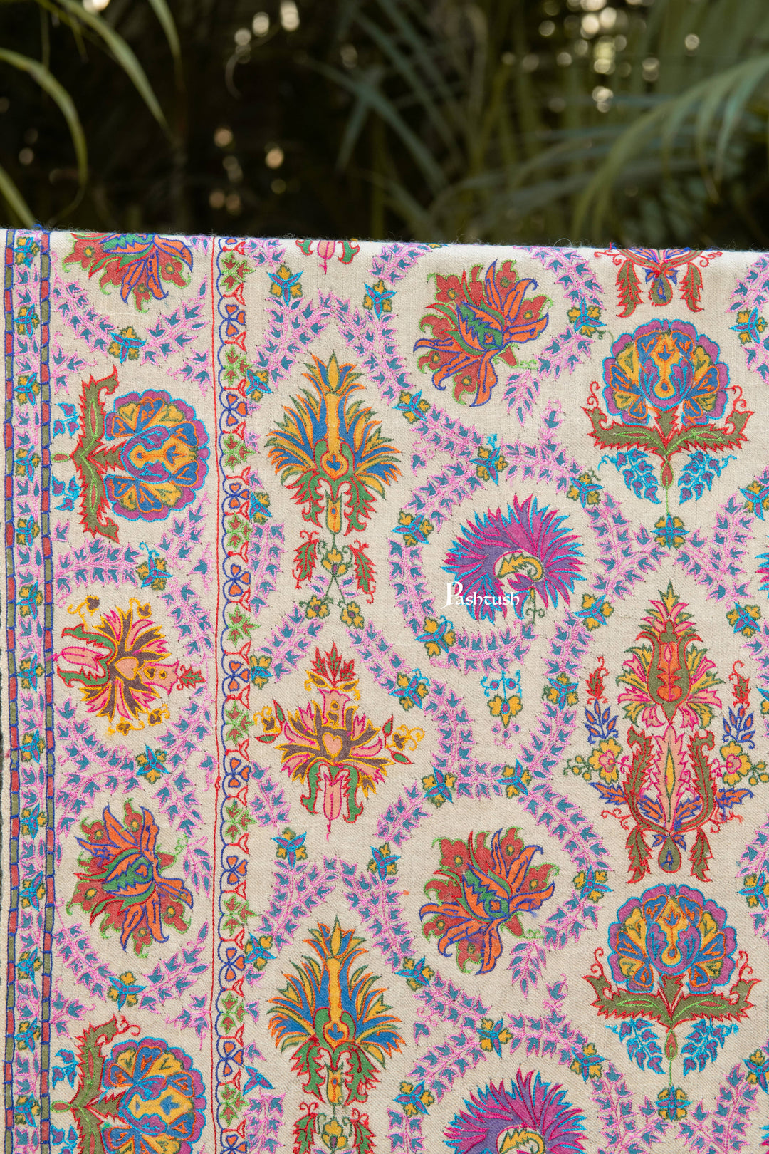 Pashtush India Mens Shawls Gents Shawl Pashtush Mens Pure Pashmina Shawl, Sozni Hand Embroidery, Hand Woven, Tonal Design, Multicolour With Natural Woven Base
