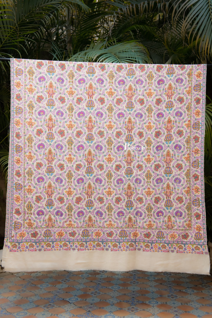 Pashtush India Mens Shawls Gents Shawl Pashtush Mens Pure Pashmina Shawl, Sozni Hand Embroidery, Hand Woven, Tonal Design, Multicolour With Natural Woven Base