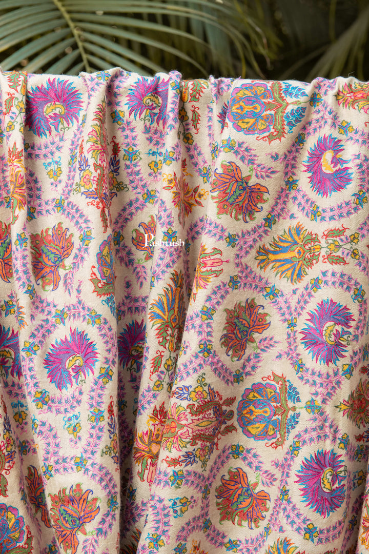 Pashtush India Mens Shawls Gents Shawl Pashtush Mens Pure Pashmina Shawl, Sozni Hand Embroidery, Hand Woven, Tonal Design, Multicolour With Natural Woven Base
