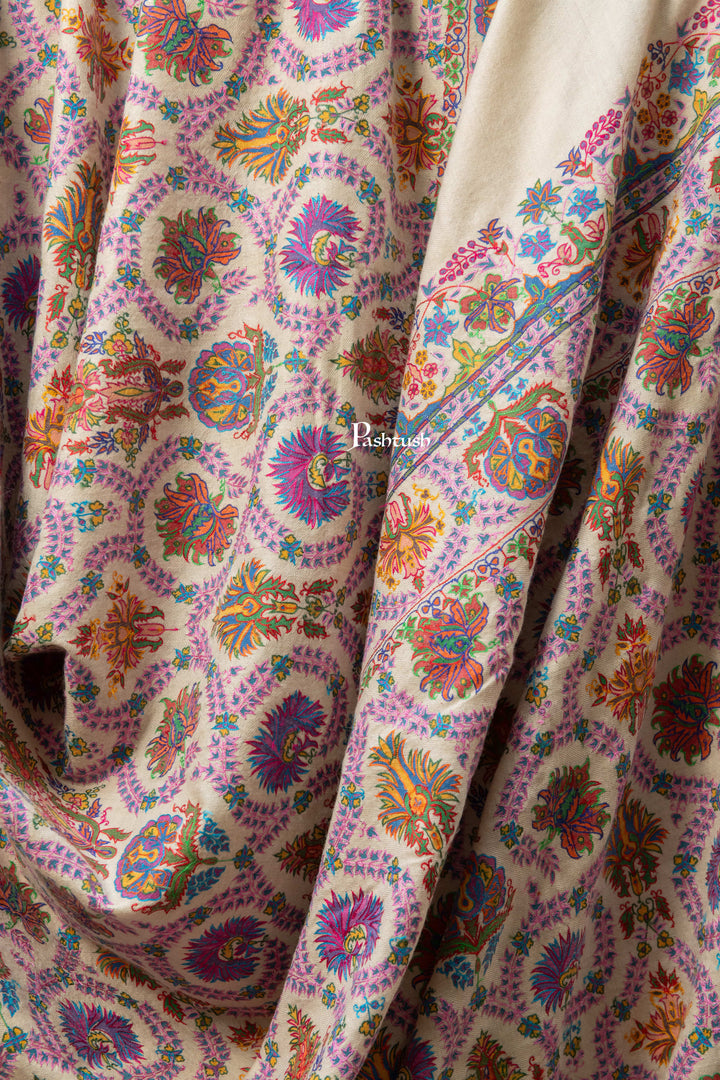 Pashtush India Mens Shawls Gents Shawl Pashtush Mens Pure Pashmina Shawl, Sozni Hand Embroidery, Hand Woven, Tonal Design, Multicolour With Natural Woven Base