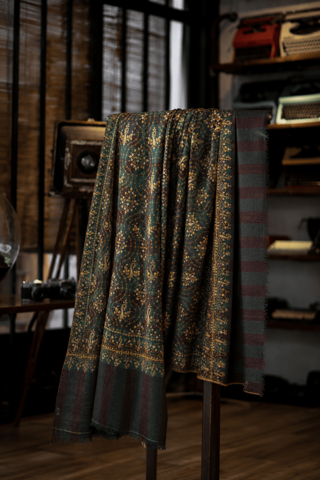 Pashtush India Womens Shawls Pashtush Mens Pure Pashmina Stole, Sozni Hand Embroidery, Hand Woven