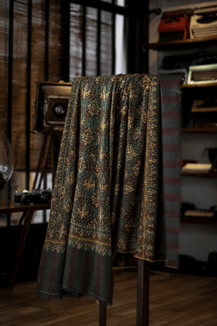 Pashtush India Womens Shawls Pashtush Mens Pure Pashmina Stole, Sozni Hand Embroidery, Hand Woven