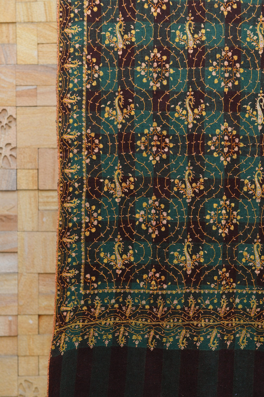 Pashtush India Womens Shawls Pashtush Mens Pure Pashmina Stole, Sozni Hand Embroidery, Hand Woven