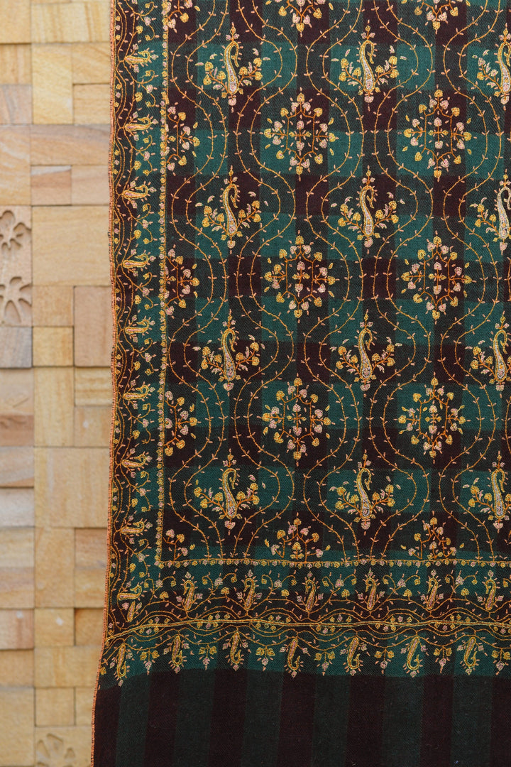 Pashtush India Womens Shawls Pashtush Mens Pure Pashmina Stole, Sozni Hand Embroidery, Hand Woven