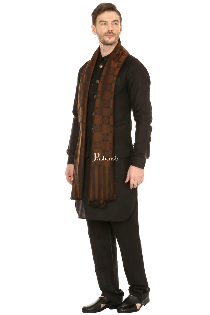 Pashtush India Mens Scarves Stoles and Mufflers Pashtush Mens Reversible Stole, Checkered Design - Espresso