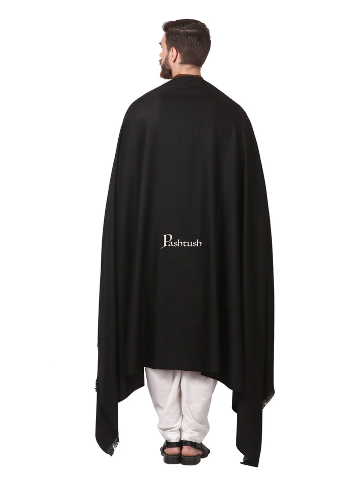 Pashtush India Mens Shawls Gents Shawl Pashtush Mens Shawl, Thick Lohi, 50% Australian Merino Wool, Black