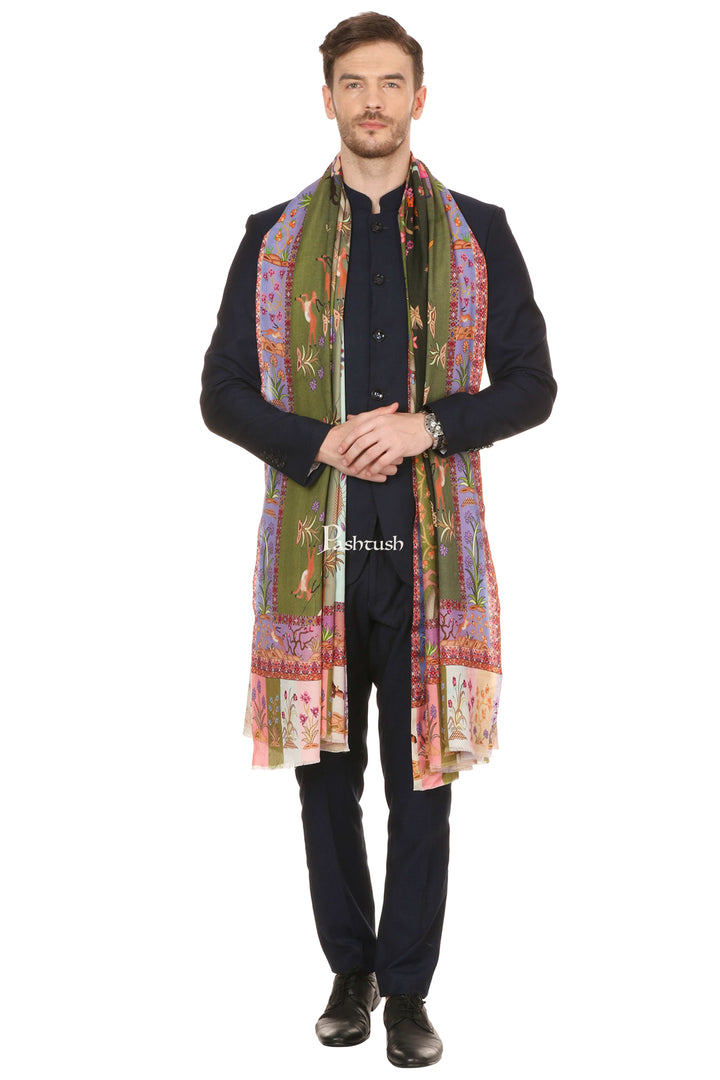 Pashtush India Mens Shawls Gents Shawl Pashtush Mens Shikaardar Shawl, 100% Pure Wool, Woolmark Certified, Full Size
