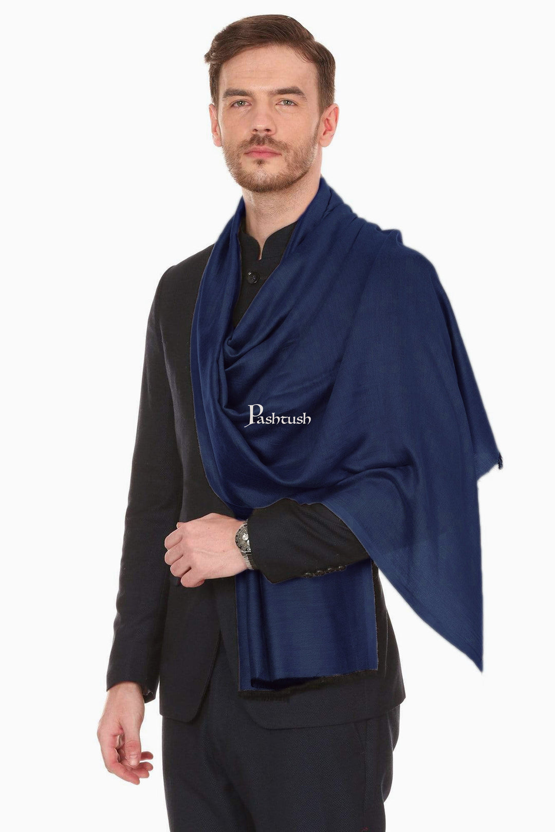 Pashtush India Mens Scarves Stoles and Mufflers Pashtush Mens Soft Bamboo Reversible Stole, Navy Blue