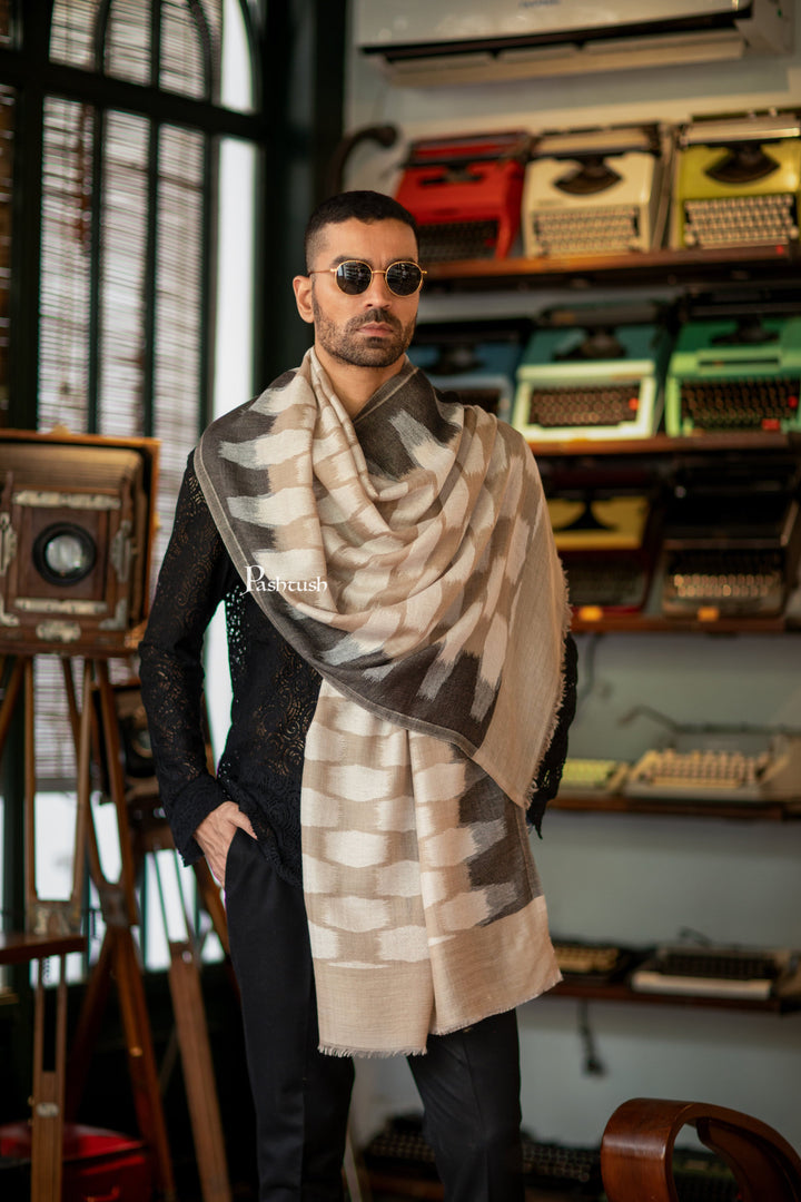 Pashtush India Mens Scarves Stoles and Mufflers Pashtush Mens Stole, Ikkat  Design, Beige