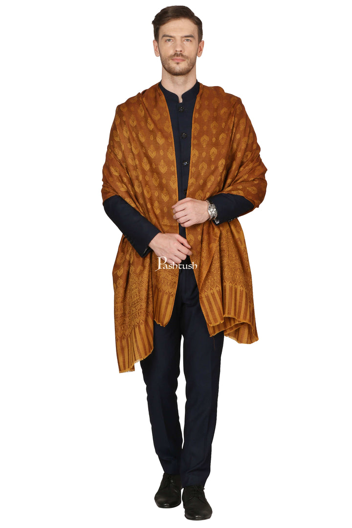 Pashtush India Mens Scarves Stoles and Mufflers Pashtush Mens Stole Scarf, Extra Soft Wool - Rusty Amber