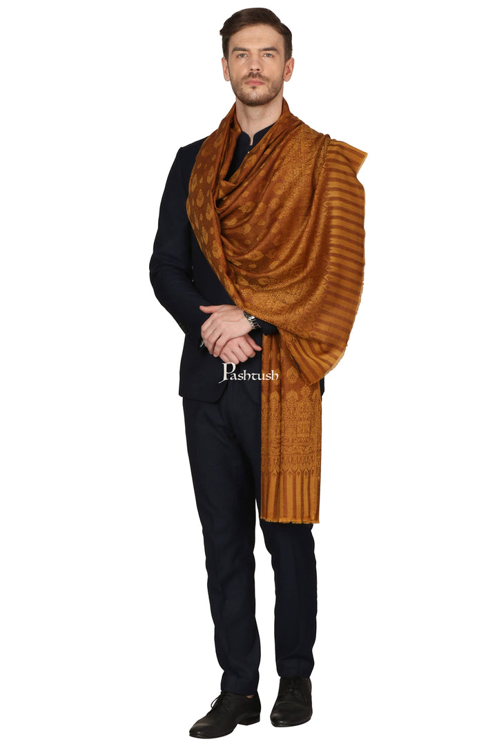 Pashtush India Mens Scarves Stoles and Mufflers Pashtush Mens Stole Scarf, Extra Soft Wool - Rusty Amber