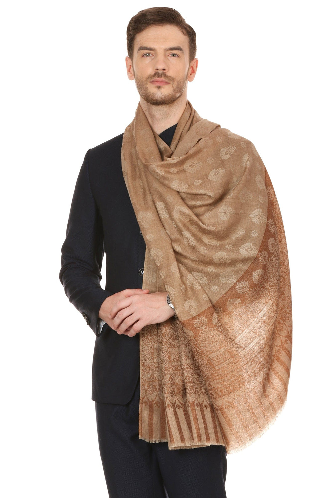Pashtush India Mens Scarves Stoles and Mufflers Pashtush Mens Stole Scarf, Extra Soft Wool Stole - Taupe
