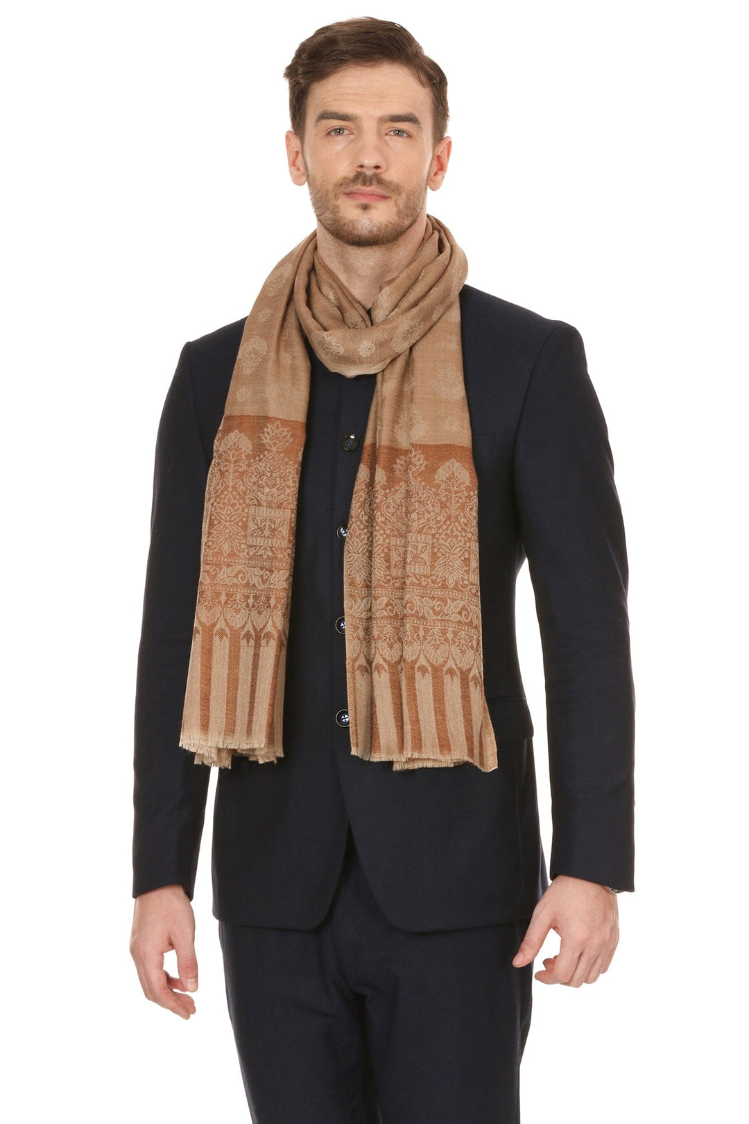 Pashtush India Mens Scarves Stoles and Mufflers Pashtush Mens Stole Scarf, Extra Soft Wool Stole - Taupe