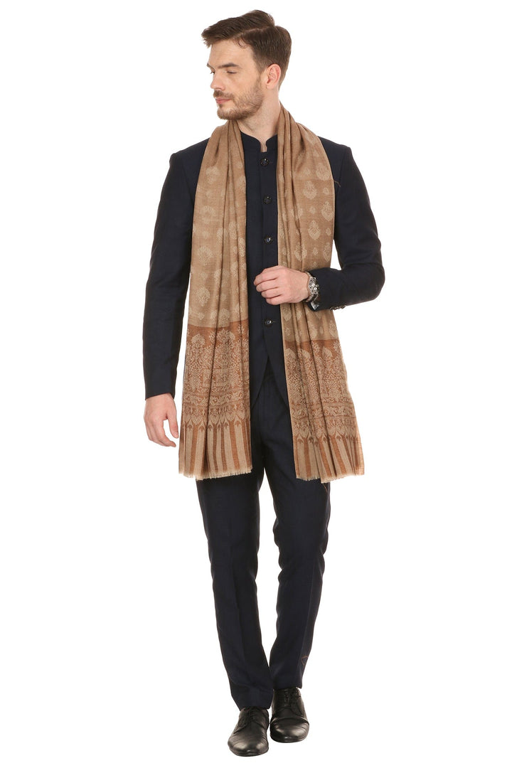 Pashtush India Mens Scarves Stoles and Mufflers Pashtush Mens Stole Scarf, Extra Soft Wool Stole - Taupe