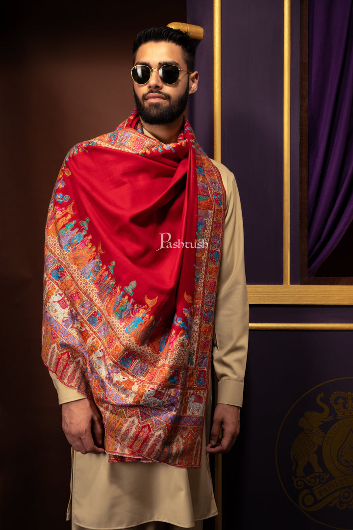 Pashtush India Mens Scarves Stoles and Mufflers Pashtush Mens Stole, Woven royal darbar Palla, fine wool, Maroon