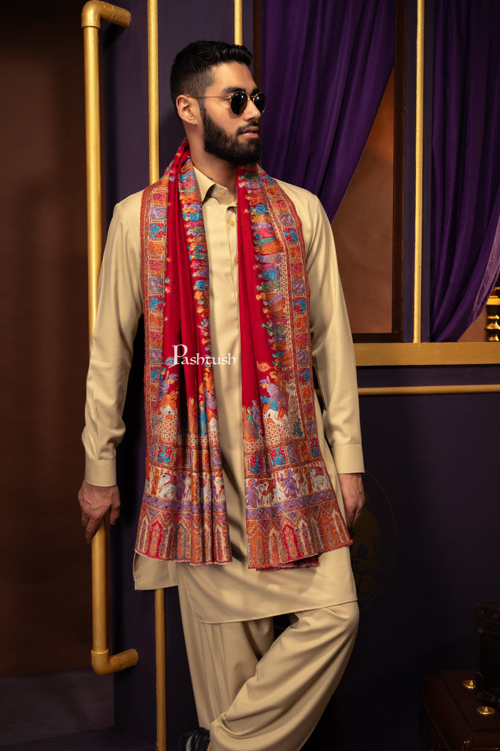 Pashtush India Mens Scarves Stoles and Mufflers Pashtush Mens Stole, Woven royal darbar Palla, fine wool, Maroon