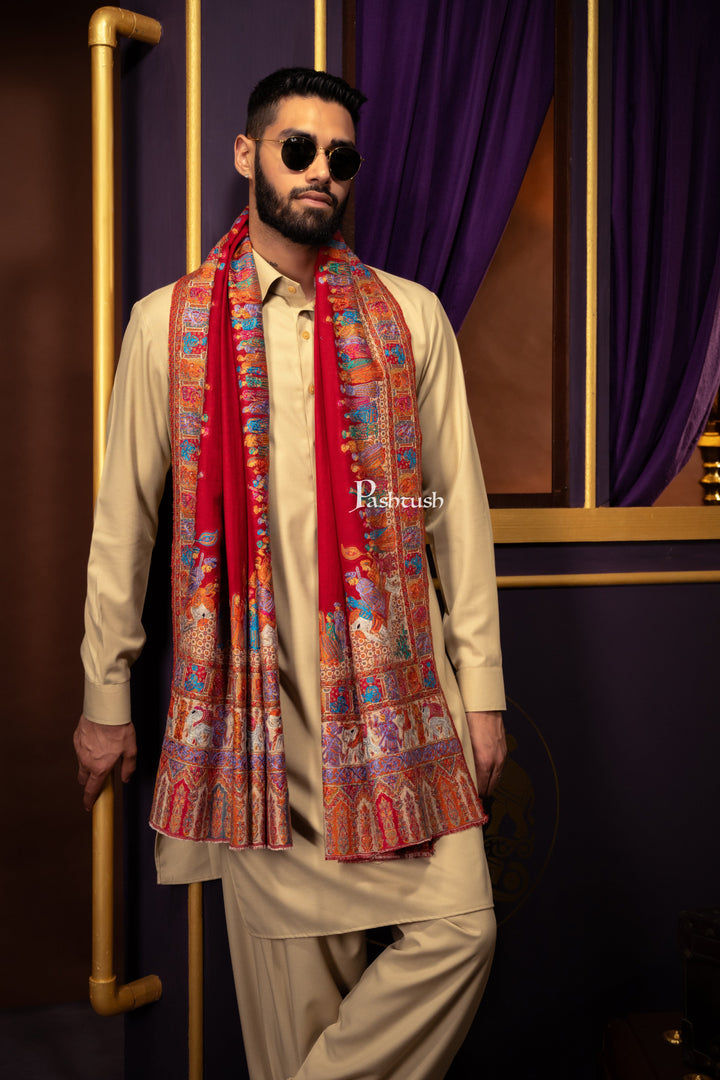 Pashtush India Mens Scarves Stoles and Mufflers Pashtush Mens Stole, Woven royal darbar Palla, fine wool, Maroon