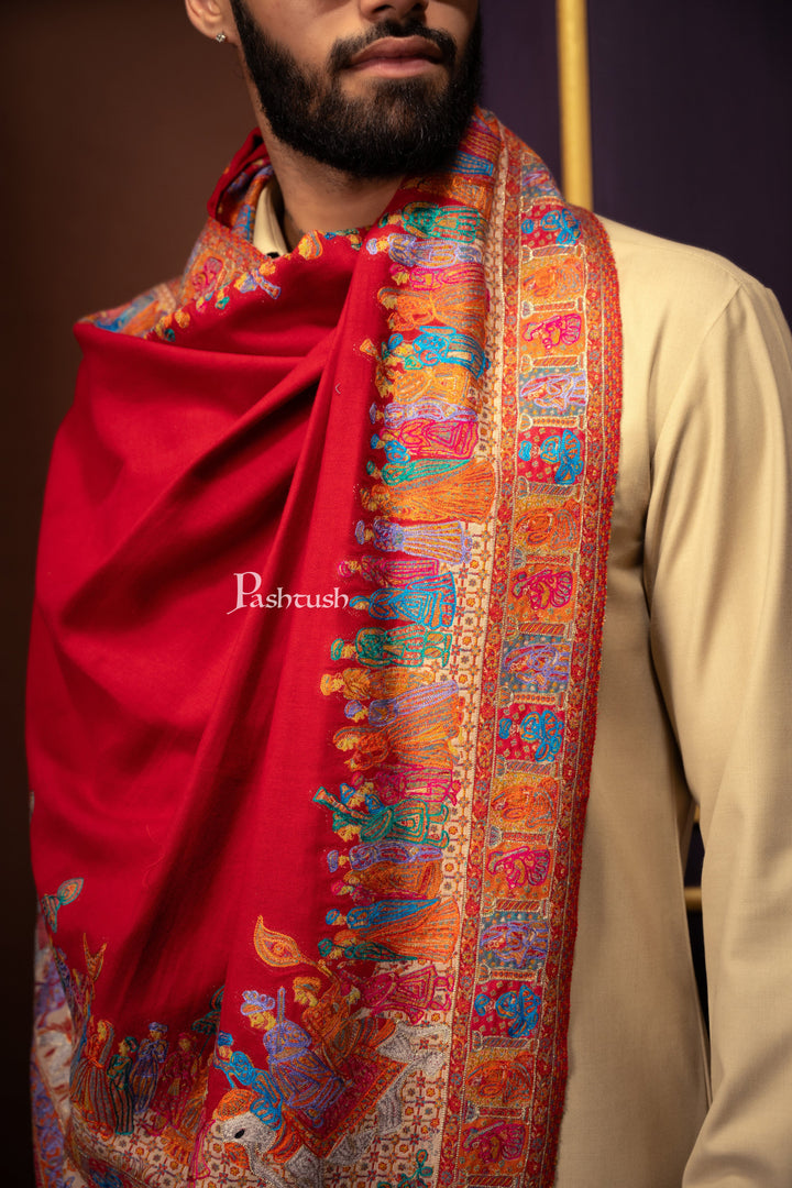 Pashtush India Mens Scarves Stoles and Mufflers Pashtush Mens Stole, Woven royal darbar Palla, fine wool, Maroon