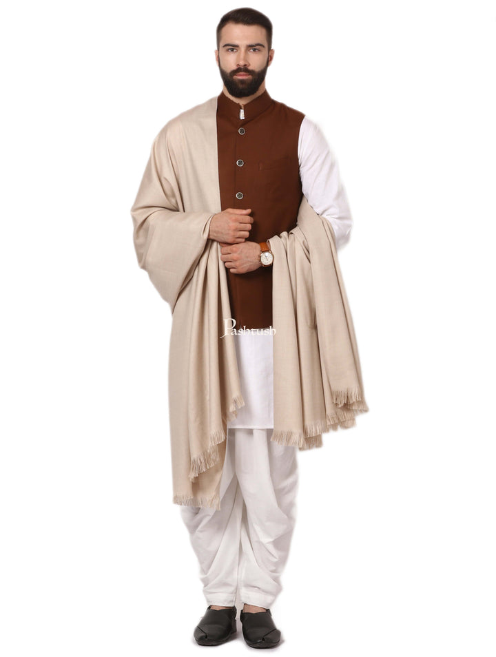 Pashtush India Mens Shawls Gents Shawl Pashtush Mens Thick Lohi, 100% Pure Wool, Woolmark Certified (Desert Sand)