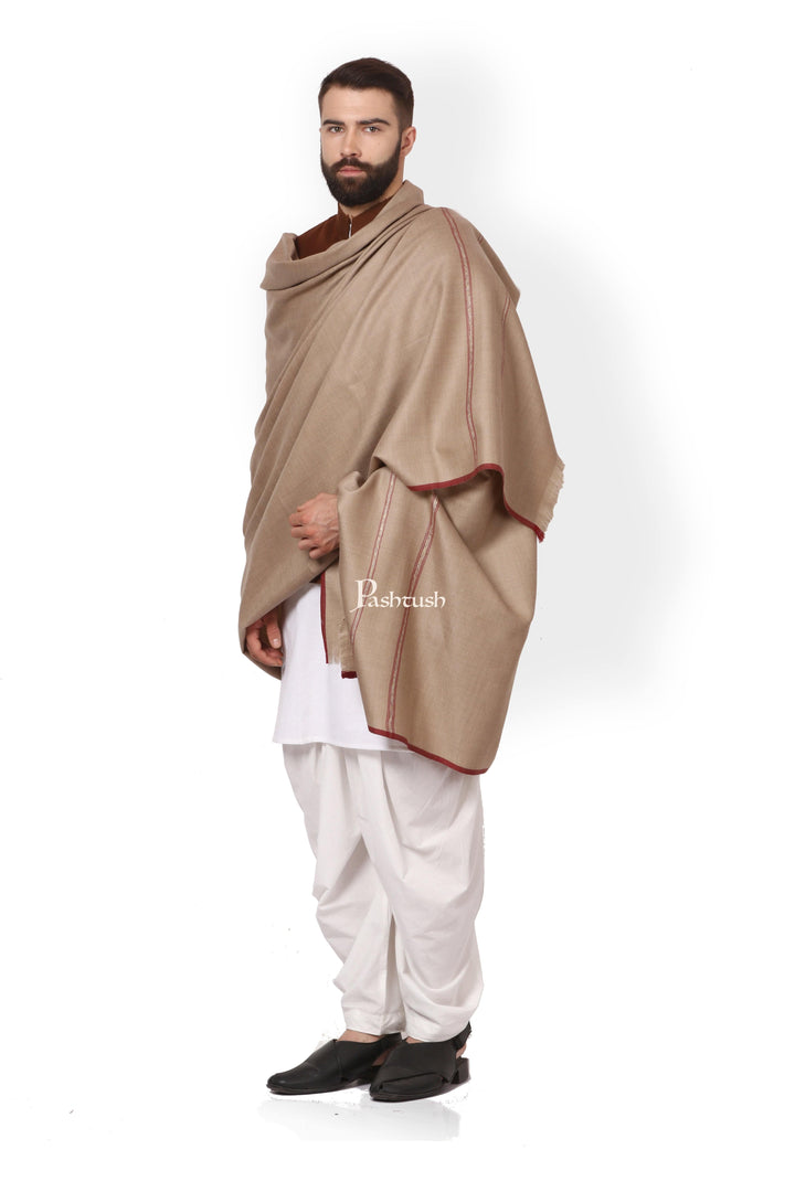 Pashtush India Mens Shawls Gents Shawl Pashtush Mens Thick Shawl Gents Lohi Woven Kinauri Design, Beige