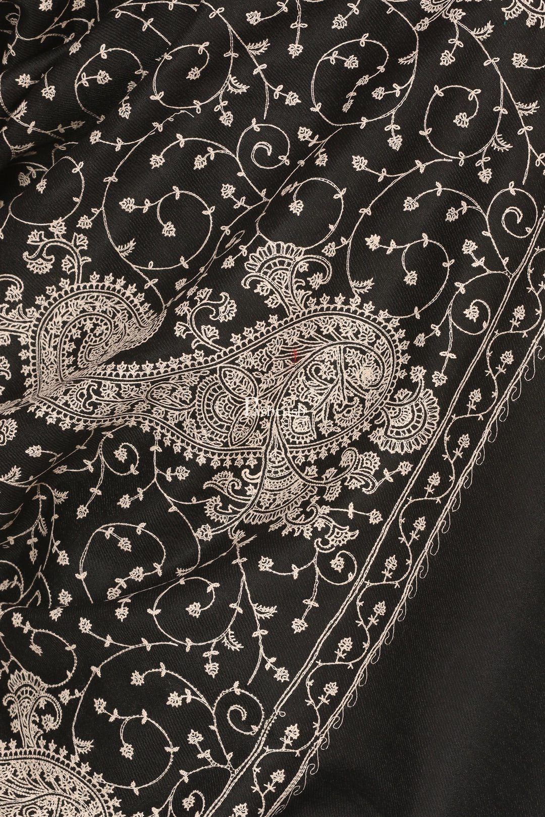 Pashtush India Mens Scarves Stoles and Mufflers Pashtush Mens Tone On Tone Embroidery Stole - Black