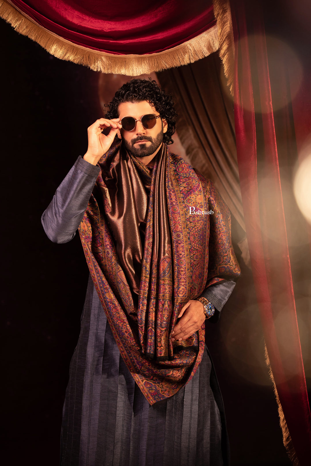 Pashtush India Mens Scarves Stoles and Mufflers Pashtush Mens Twilight Collection Stole, With Metallic Thread Weave, Fine Wool, Reversible