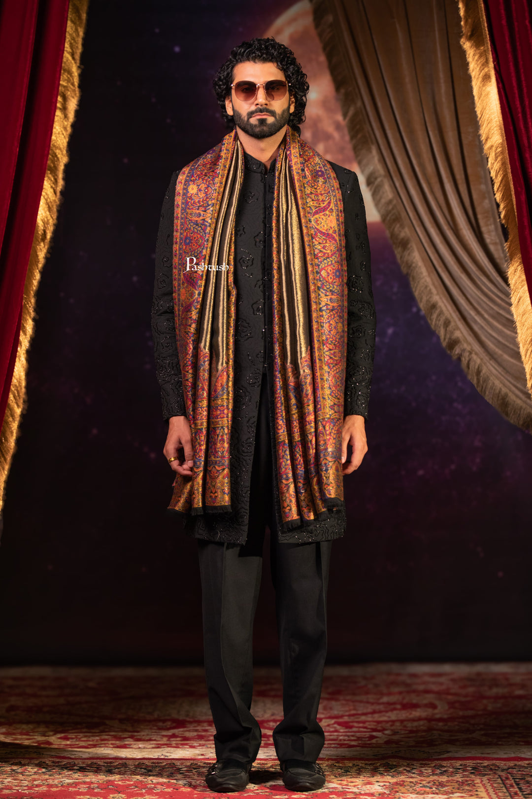 Pashtush India Mens Scarves Stoles and Mufflers Pashtush Mens Twilight Collection Stole, With Metallic Thread Weave, Fine Wool, Reversible