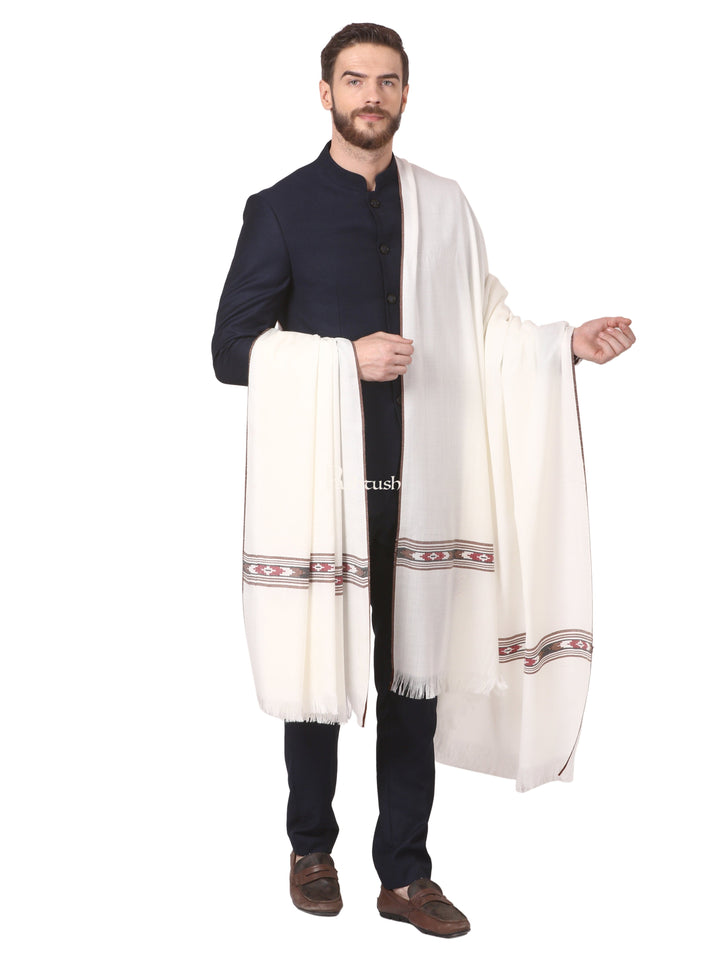 Pashtush India Mens Shawls Gents Shawl Pashtush Mens Woven Aztec Design Shawl, Fine Wool, Ivory