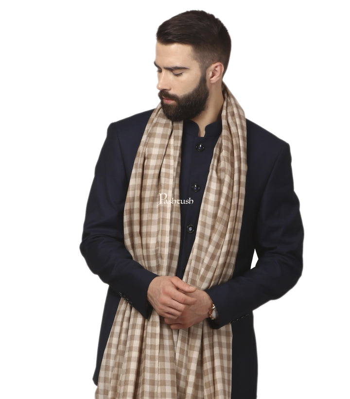 Pashtush India Mens Shawls Gents Shawl Pashtush Mens Woven Check Design Shawl, Australian Merino Wool Light Weight, Soft Handfeel