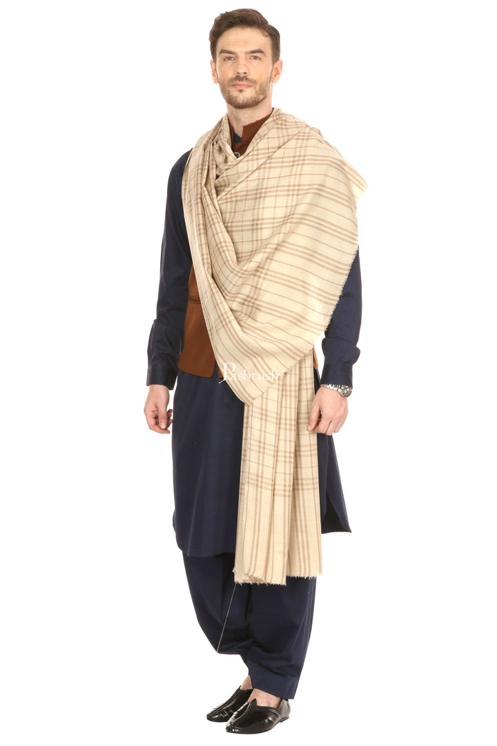 Pashtush India Mens Shawls Gents Shawl Pashtush Mens Woven Check Design Shawl, Merino Wool Light Weight, Soft Hand Feel