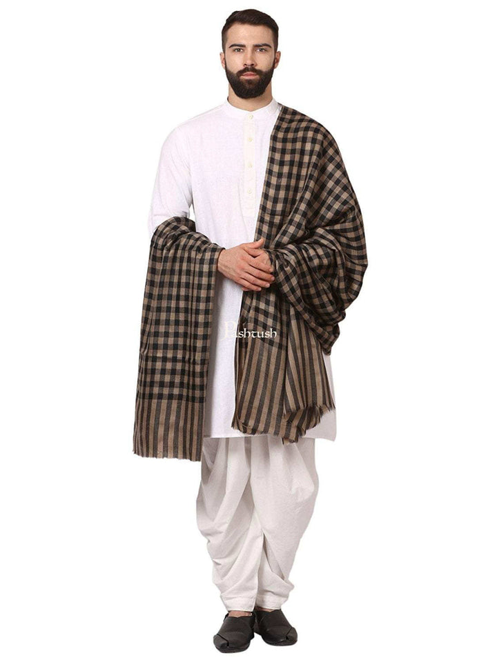 Pashtush His and Her Gift Set of Fine Wool Shawl and Stole, Black and Multicoloured, Packaged in Keepsake Wooden Chester Gift Box