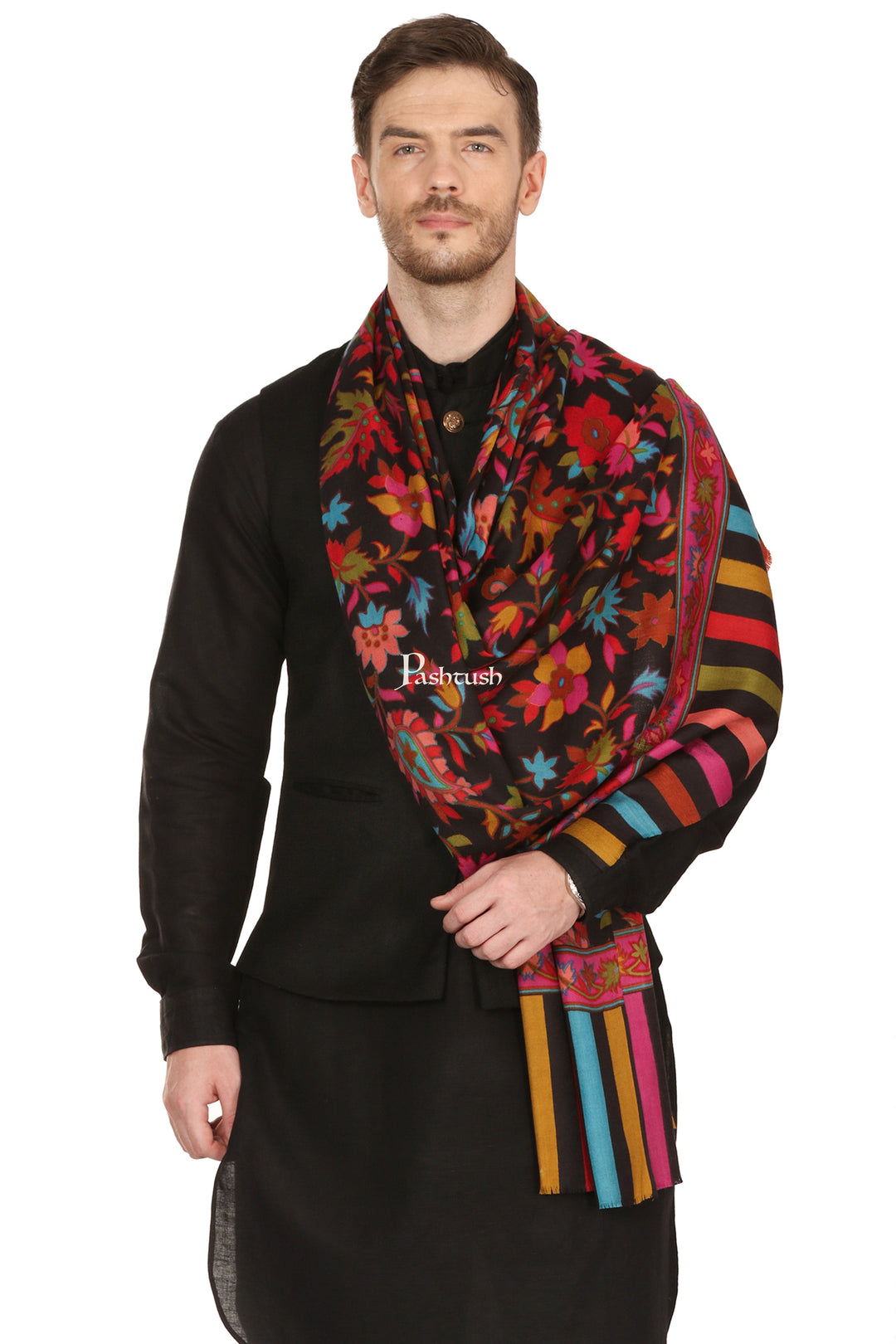 Pashtush India Mens Scarves Stoles and Mufflers Pashtush Mens Woven Ethnic Stole, Fine Wool